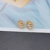 Vintage Crystal Stud Earrings for Women - Gold