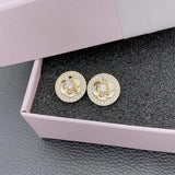 Vintage Crystal Stud Earrings for Women - Gold