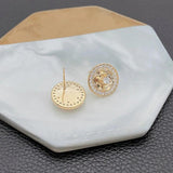 Vintage Crystal Stud Earrings for Women - Gold