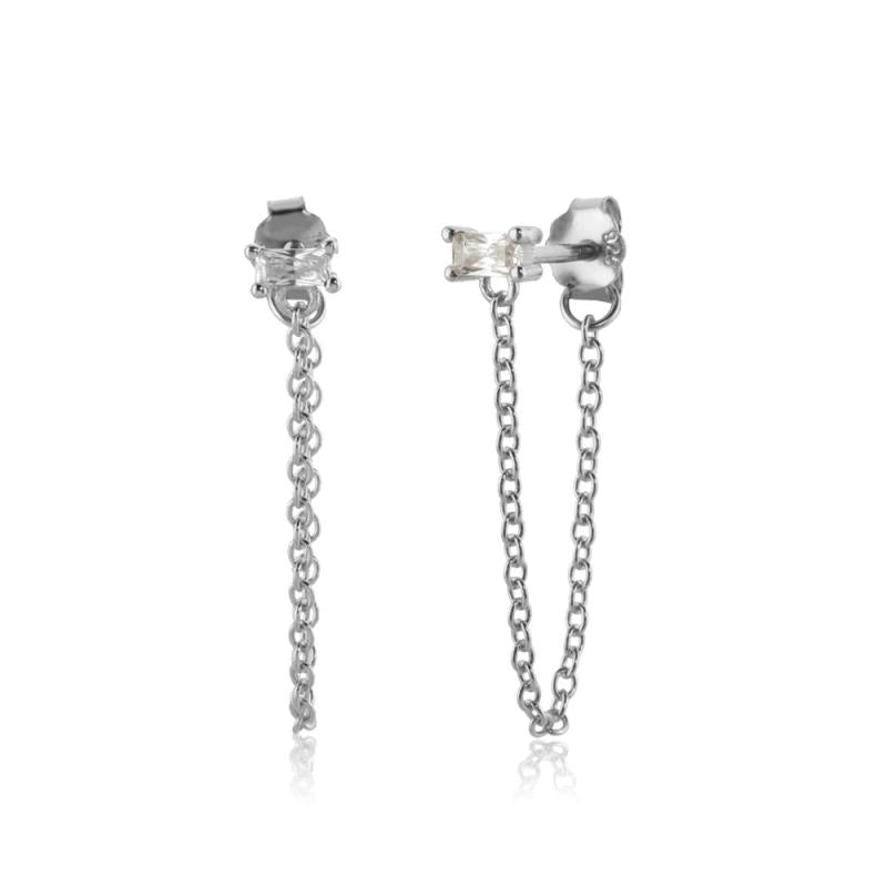 925 Silver Zircon Drop Earrings Chain Piercing Wedding Jewelry