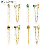925 Silver Zircon Drop Earrings Chain Piercing Wedding Jewelry