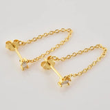 925 Silver Zircon Drop Earrings Chain Piercing Wedding Jewelry