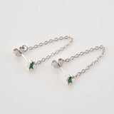 925 Silver Zircon Drop Earrings Chain Piercing Wedding Jewelry