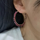 Faceted Garnet Hoops Gemstone Earrings 14K Filled Wire Wrap Boho Jewelry