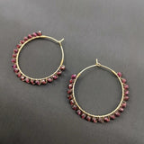 Faceted Garnet Hoops Gemstone Earrings 14K Filled Wire Wrap Boho Jewelry