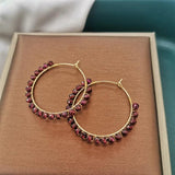 Faceted Garnet Hoops Gemstone Earrings 14K Filled Wire Wrap Boho Jewelry