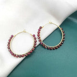 Faceted Garnet Hoops Gemstone Earrings 14K Filled Wire Wrap Boho Jewelry