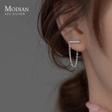 925 Silver Punk Geometric Chain Earrings Fine Jewelry