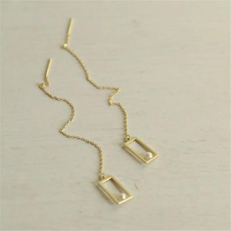 925 Silver Geometric Rectangular Tassel Earrings for Women