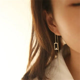 925 Silver Geometric Rectangular Tassel Earrings for Women