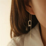 925 Silver Geometric Rectangular Tassel Earrings for Women