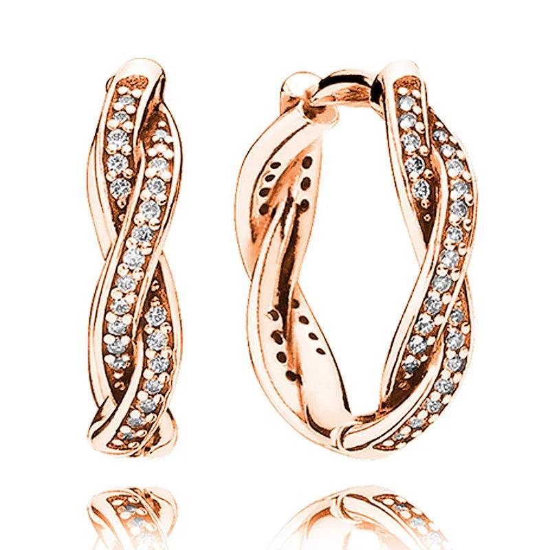 925 Sterling Silver Earring Rose Twist Faith Hoops Earrings Crystal Women Europe