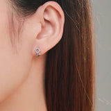 925 Silver Geometric Zircon Stud Earrings Clear Stone Women Gift