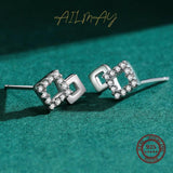 925 Silver Geometric Zircon Stud Earrings Clear Stone Women Gift