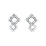 925 Silver Geometric Zircon Stud Earrings Clear Stone Women Gift