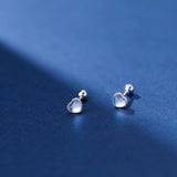 925 Silver Moonstone Heart Stud Earrings Spiral Bead Tragus Cartilage Piercing