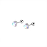 925 Silver Moonstone Heart Stud Earrings Spiral Bead Tragus Cartilage Piercing