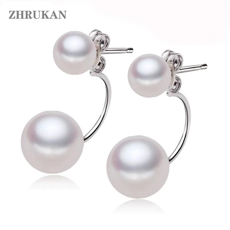 Double Silver Pearl Earrings Women Gift 925 Sterling Silver Freshwater Pearl