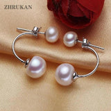 Double Silver Pearl Earrings Women Gift 925 Sterling Silver Freshwater Pearl