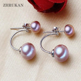 Double Silver Pearl Earrings Women Gift 925 Sterling Silver Freshwater Pearl