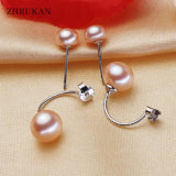 Double Silver Pearl Earrings Women Gift 925 Sterling Silver Freshwater Pearl