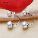 Double Silver Pearl Earrings Women Gift 925 Sterling Silver Freshwater Pearl