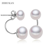 Double Silver Pearl Earrings Women Gift 925 Sterling Silver Freshwater Pearl