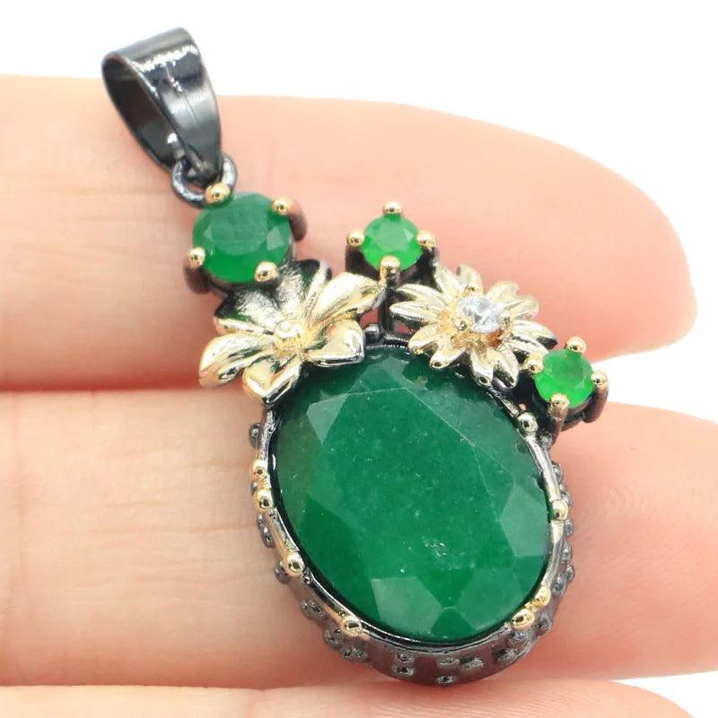 Neo-Gothic Emerald Ruby Silver Jewelry Set