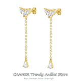 925 Silver Long Chain Zircon Ear Pin Earrings