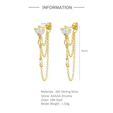 925 Silver Long Chain Zircon Ear Pin Earrings