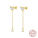 925 Silver Long Chain Zircon Ear Pin Earrings