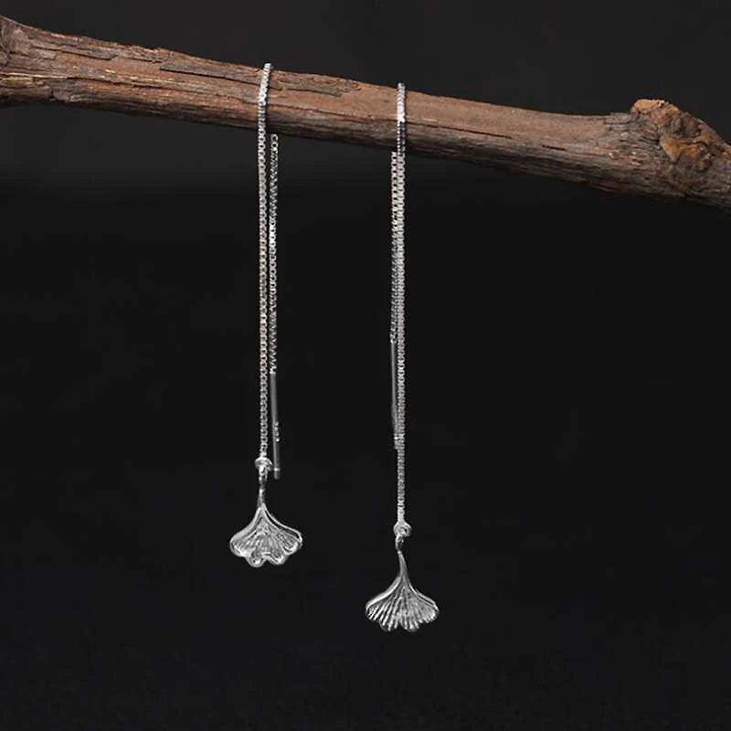 925 Silver Ginkgo Leaves Threader Earrings for Women