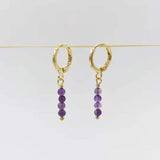 Genuine Amethyst Earrings 14K Filled Hoops Dangle Purple Gemstones