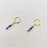 Genuine Amethyst Earrings 14K Filled Hoops Dangle Purple Gemstones