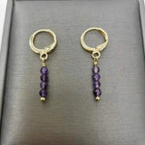 Genuine Amethyst Earrings 14K Filled Hoops Dangle Purple Gemstones