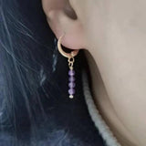 Genuine Amethyst Earrings 14K Filled Hoops Dangle Purple Gemstones