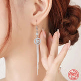 925 Silver Zircon Tassel Dangle Earrings for Women