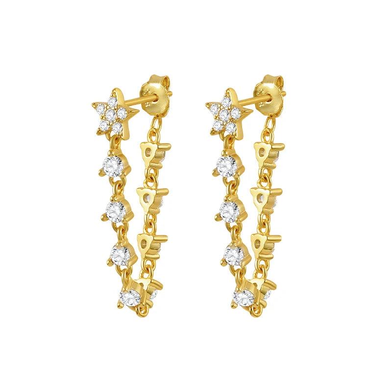 925 Silver Zircon Star Tassel Earrings For Women