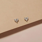 3 Stone Geometric Mini CZ Heart Stud Earring