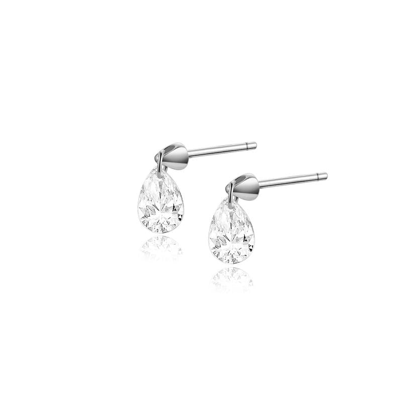 925 Silver CZ Pear Stud Earring Women Wedding Fine Jewelry