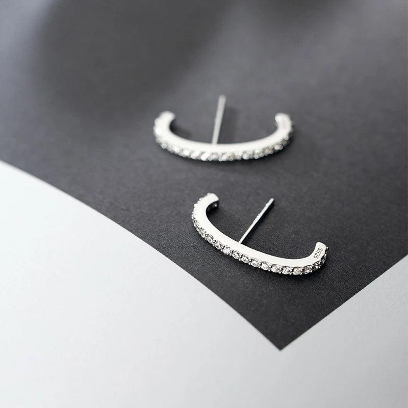 Silver 925 Stud Earrings Minimalist C Smail Fine Women Jewelry
