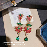 Yellow CZ Crystal Drop Earrings Colorful Flower Jewelry