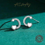 925 Silver Heart Stud Earrings with Clear Zircon for Women Wedding Jewelry