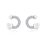 925 Silver Heart Stud Earrings with Clear Zircon for Women Wedding Jewelry