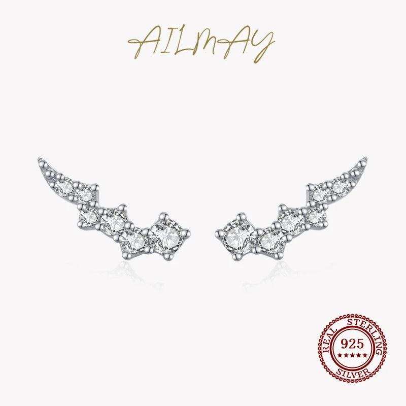 925 Silver Zircon Wings Stud Earrings Women Charm Jewelry