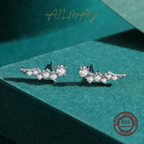925 Silver Zircon Wings Stud Earrings Women Charm Jewelry