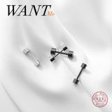 925 Sterling Silver Geometric Barbell Stud Earrings