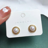 14k Plated Retro Round Pearl Earrings for Women Stud Earring