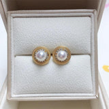 14k Plated Retro Round Pearl Earrings for Women Stud Earring