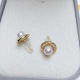 14k Plated Retro Round Pearl Earrings for Women Stud Earring